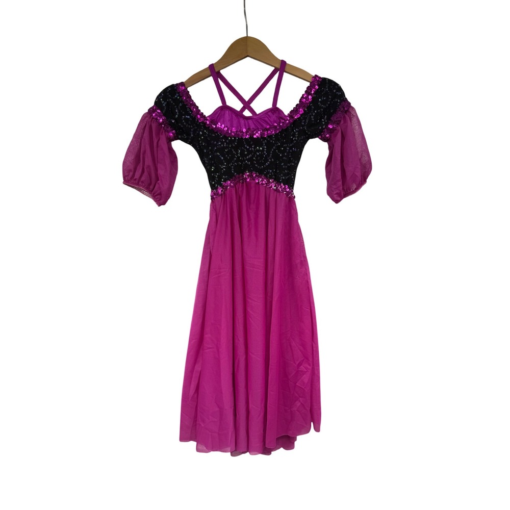 Weissman Costume Magenta Pink Black Sequin Lyrical Dance Dress Small Adult SA